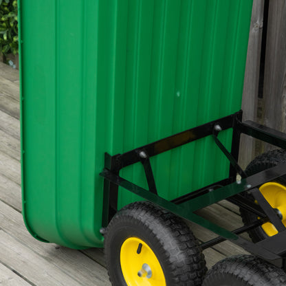 125 Litre Large Garden Cart Heavy Duty 4 Wheel Trolley Dump Wheelbarrow Tipping Truck Trailer - Green