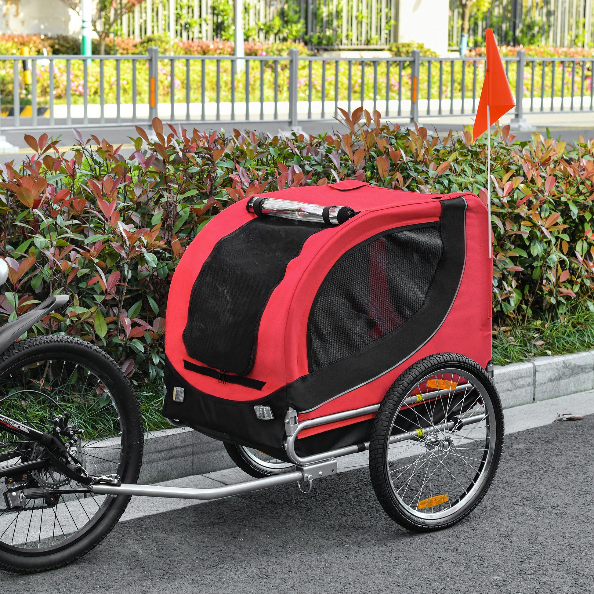 Pawhut Folding Bicycle Pet Trailer W/Removable Cover-Red