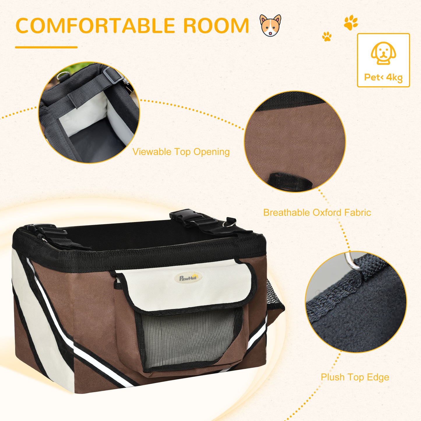 Cat Carrier, Dog Carrier, Dog Travel Crate, Folding Fabric Soft 38L x 27W x 26Hcm-Brown