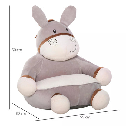 Toddlercouch, Cartoon Cute Donkey Multi-functional with Armrest Flannel PP Cotton 60 x 55 x 60cm Grey