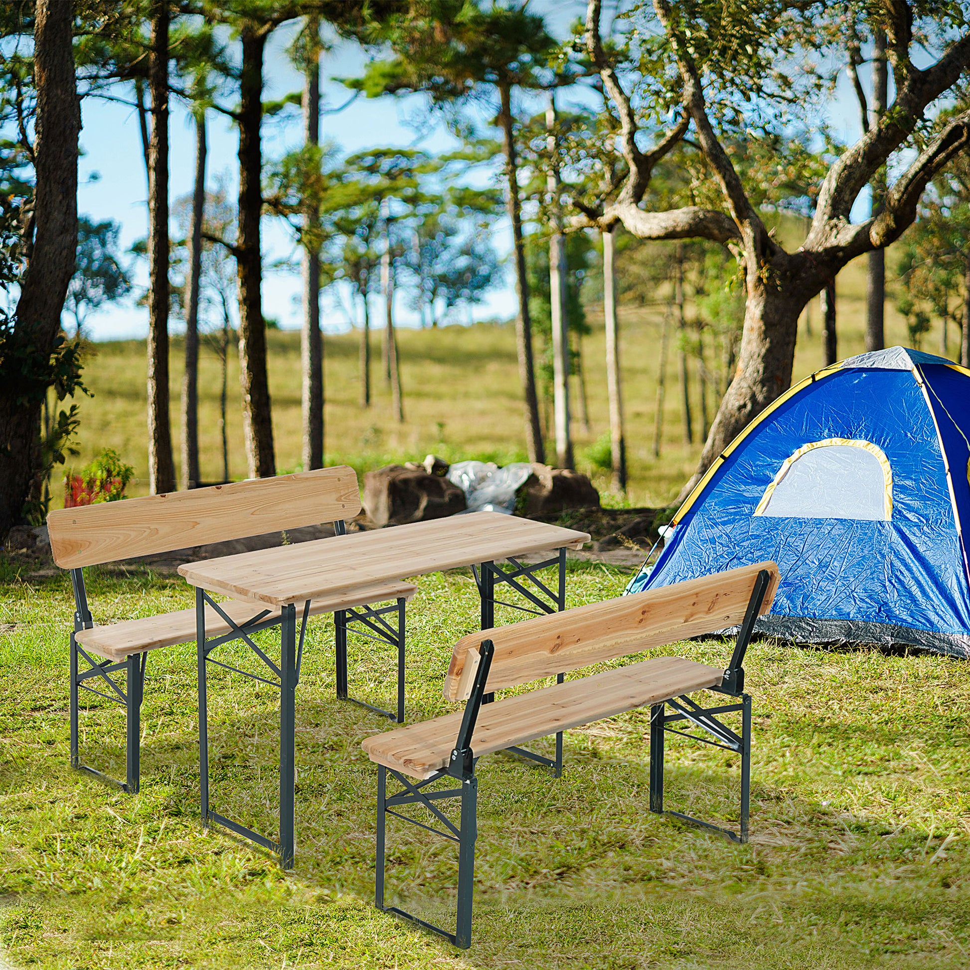 Outsunny 3 pcs Wooden Table Bench Set