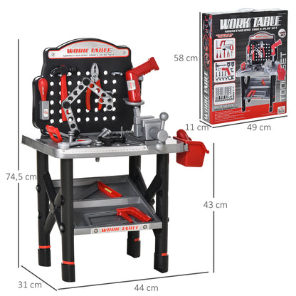 Tool Bench, Toy Workbench, Toddler Tools Workshop w/ Shelf Storage Box, Electric Drill 3-6 Years Old