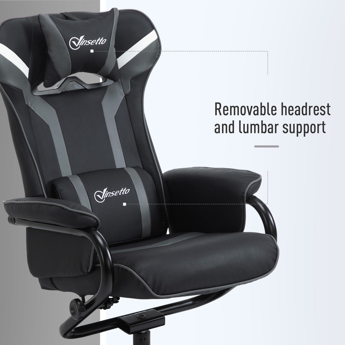 Gamer Recliner Chair, with Footrest, Removable Headrest and Lumbar Support, Tilt Function, Black and Grey