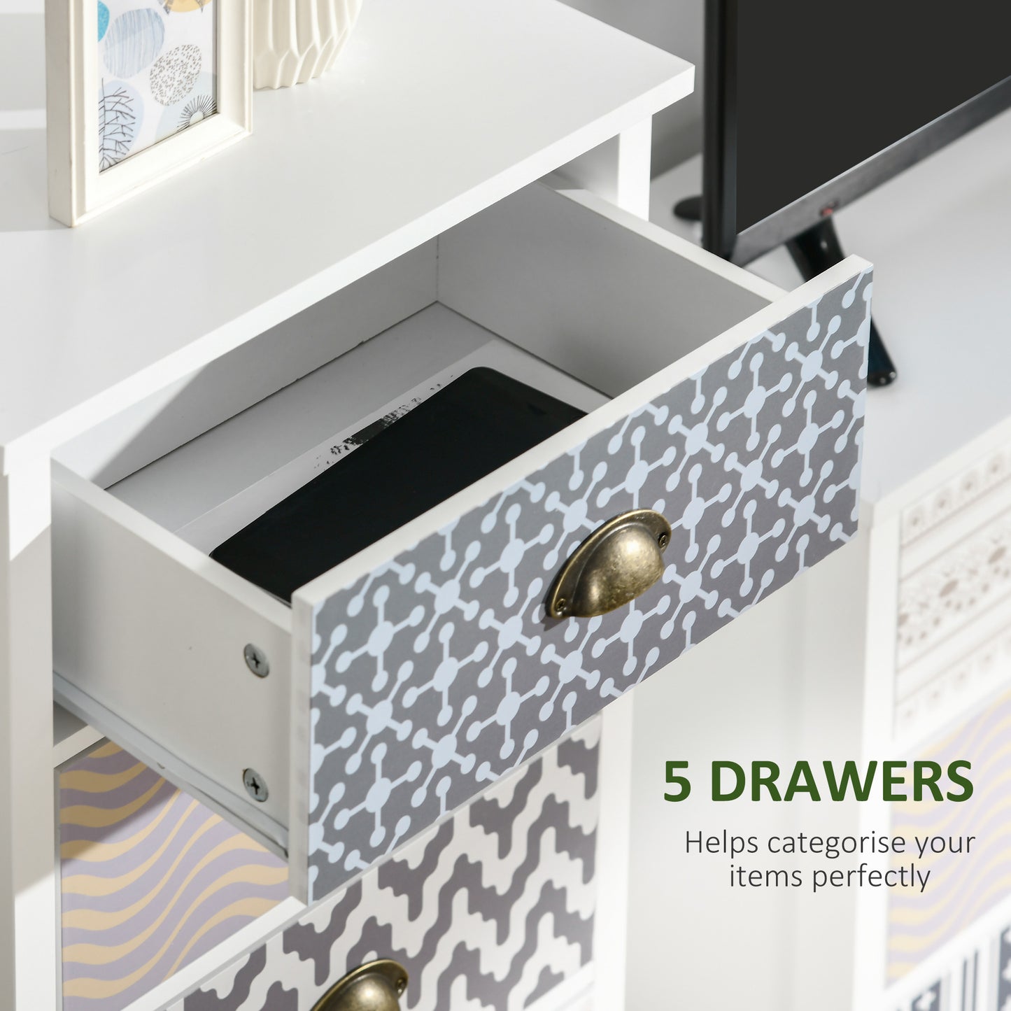 5 Drawer Chest of Drawers, Tall Vertical Storage Cabinet with Metal Handles for Living Room, Bedroom