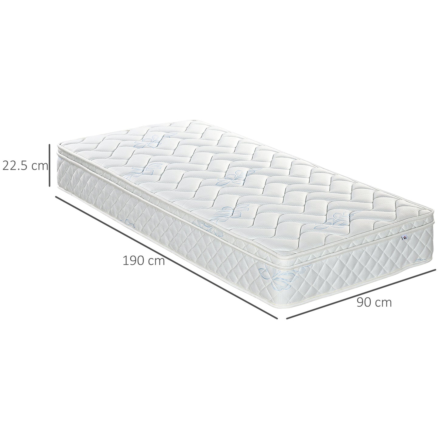 Single Foam Mattress, Hybrid Memory Foam Mattress Fabric, 190cmx90cmx22.5cm, White  Aosom Irealnd