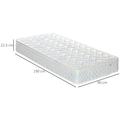 Single Foam Mattress, Hybrid Memory Foam Mattress Fabric, 190cmx90cmx22.5cm, White  Aosom Irealnd