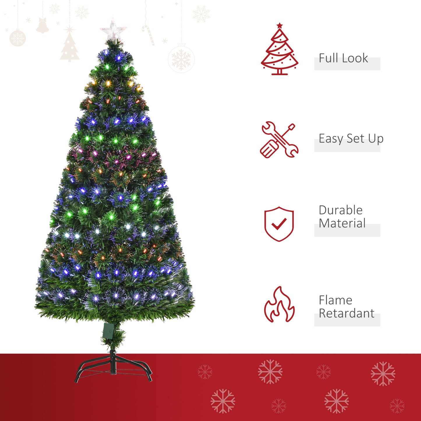 5ft Prelit Christmas Tree, with Solid Metal Base, 170 Branch Tips, LED Lights Home Holiday Decoration