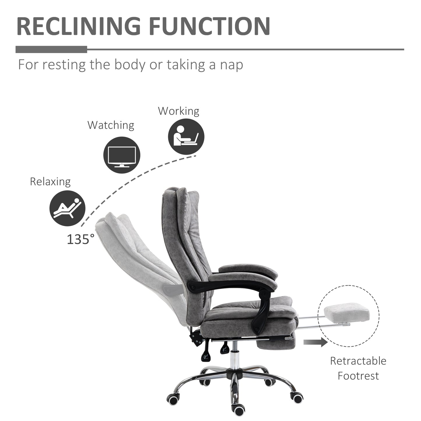 High Back Office Desk Chair, with Footstool, Reclining Function Armrests Swivel