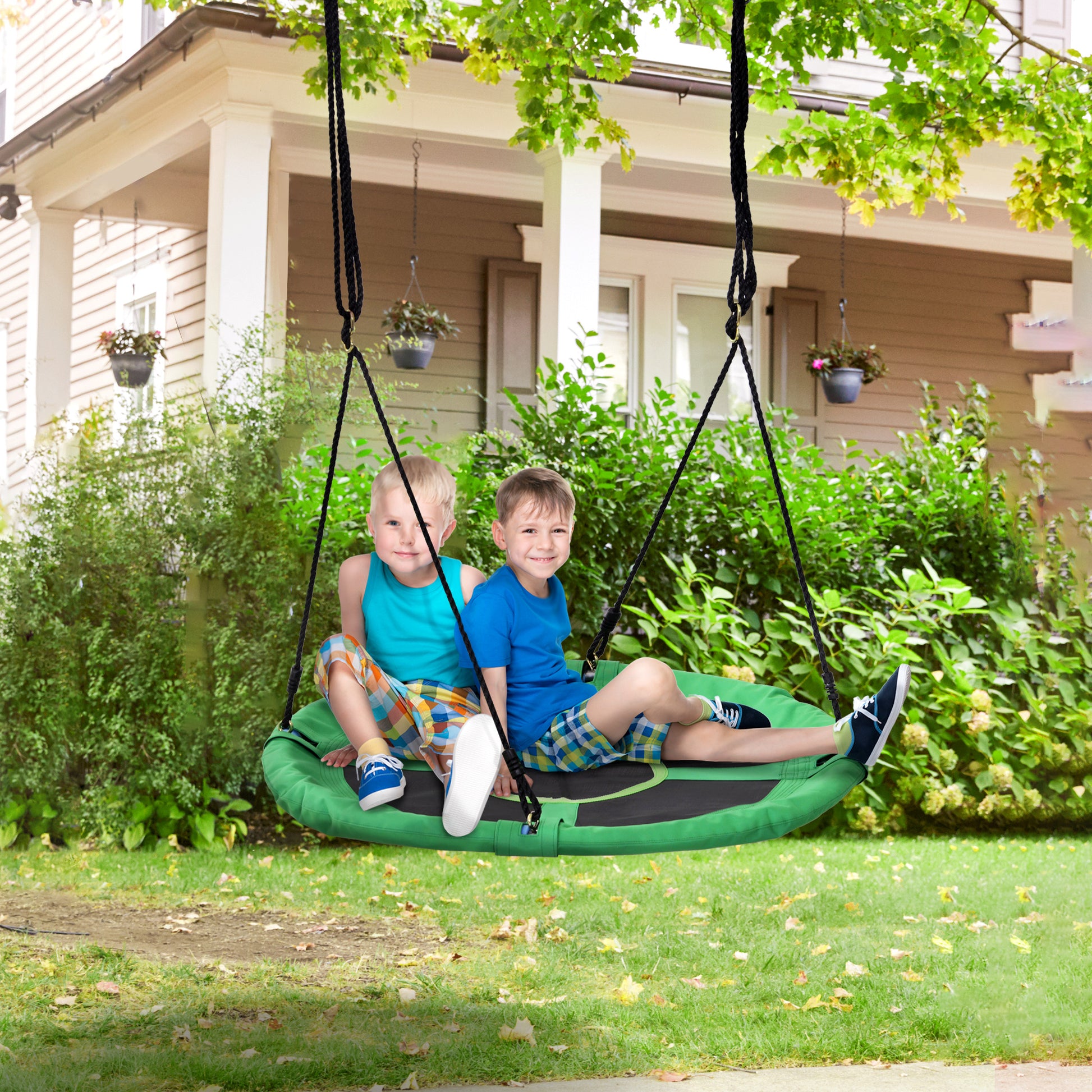 HOMCOM 100cm Giant Nest Web Rope Hanging Tree Swing Seat Round Backyard Playground