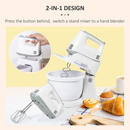 Electric Stand and Hand Blender with 6 Speed, Electric Hand Whisk, 3.4 Litre Mixing Bowl, Whisk, Dough Hooks and Beater