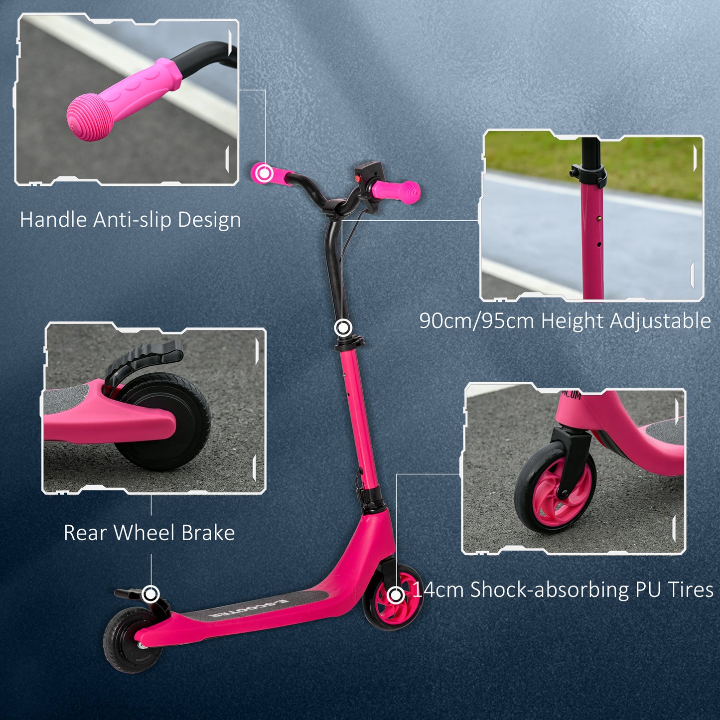 Pink Electric Scooter, 120W Motor E-Scooter w/ Battery Display, Adjustable Height, Rear Brake for Ages 6+ Years