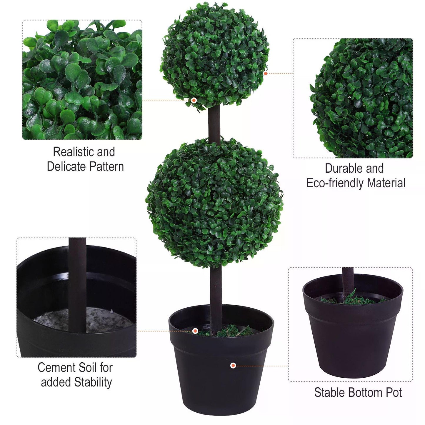 Artificial Front Door Plants, PE Set of 2 , Double Ball Topiary Plant Tree's Green