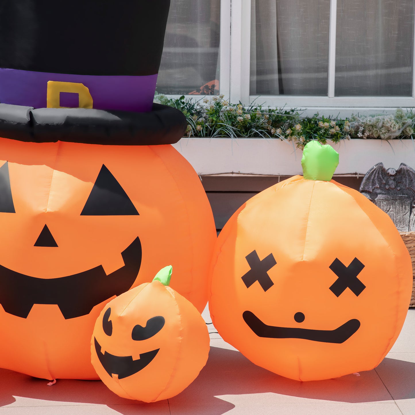 6ft Inflatable Halloween Decorations，Large Pumpkin in Hat with Four Small Pumpkins, Blow-Up Outdoor LED Display