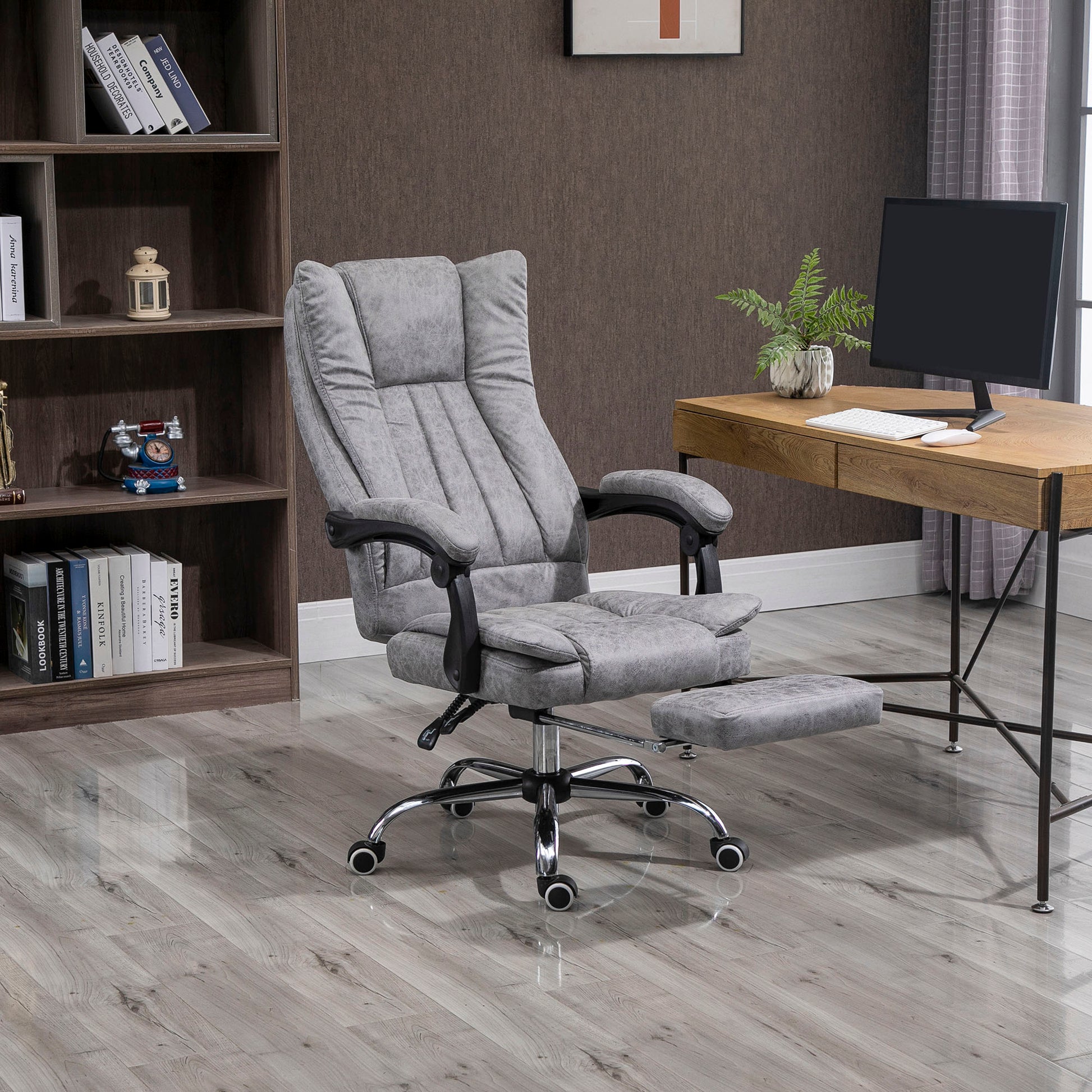 Vinsetto High Back Office Desk Chair, with Footstool, Reclining Function Armrests Swivel 