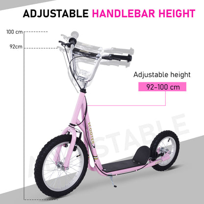 Teen Scooter Push Kick Scooters for Kids with Rubber Wheels Adjustable Handlebar Front Rear Dual Brakes Kickstand, Pink