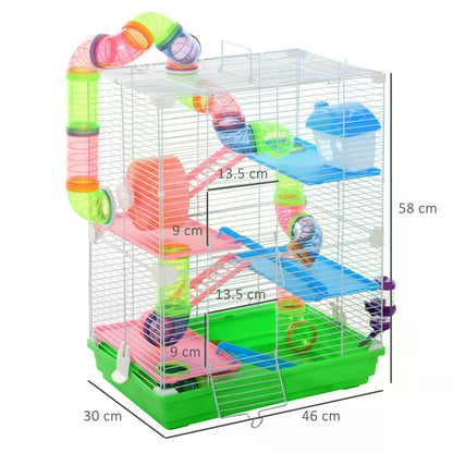 Hamster Cage Carrier 5 Tier Habitat Small Animal House w/Exercise Wheels Tunnel Tube Water Bottle House