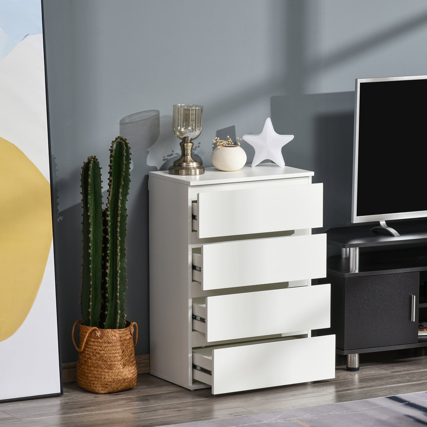 Chest of Drawers, 4 Drawers Storage Cabinet Floor Tower Cupboard for Bedroom Living Room, White