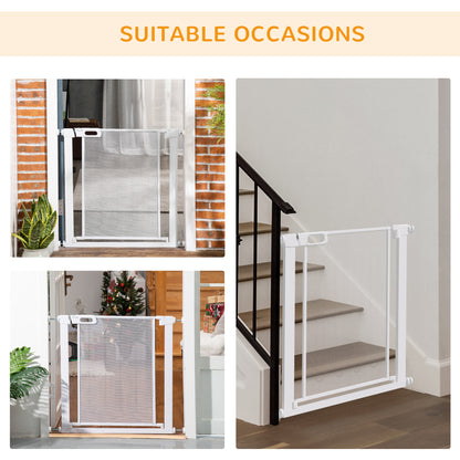 Dog Barrier for House, Safety Gate for Doors and Stairs, Dog Gate with Auto Close, Double Locking Openings 75-82 cm White