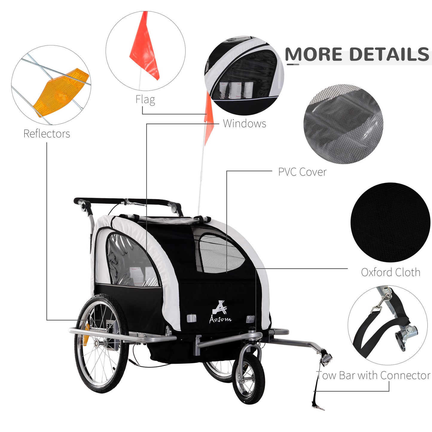 Bike Trailer Multifunctional Bicycle Child Carrier Baby Trailer Stroller Jogger Kit in Steel Frame