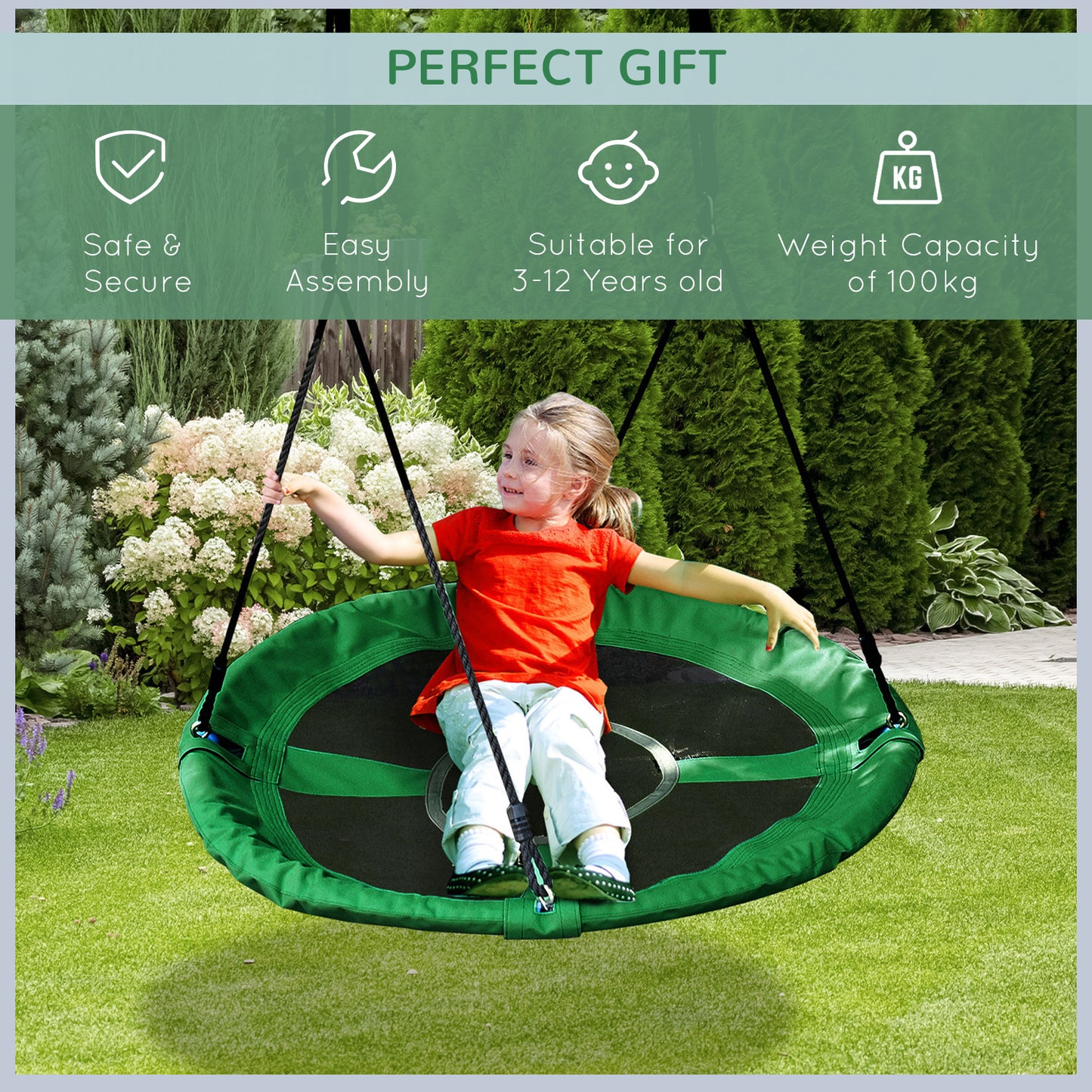 100cm Giant Nest Web Rope Hanging Tree Swing Seat Round Backyard Playground