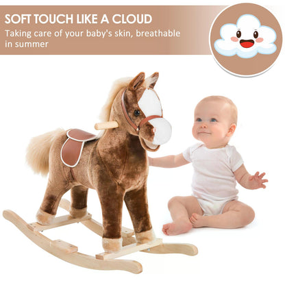 Baby Horse Rocker Kids Rocking Horse Animal Rocker Wooden Ride On Horse Kids Plush Rocking Horse - Brown