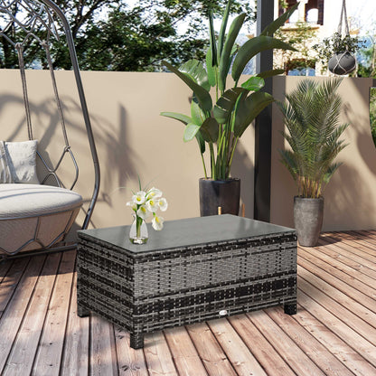 Outsunny PE Rattan Garden Coffee Table w/ Tempered Glass Top Grey