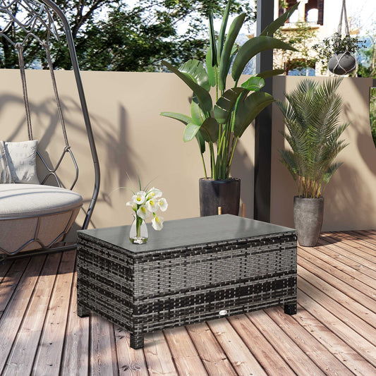 Outsunny PE Rattan Garden Coffee Table w/ Tempered Glass Top Grey