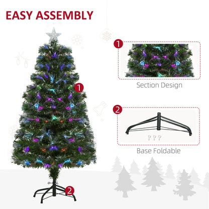 4ft Tall Artificial Tree Fiber Optic Colorful LED Pre-Lit Holiday Home Christmas Decoration with Flash Mode, Green