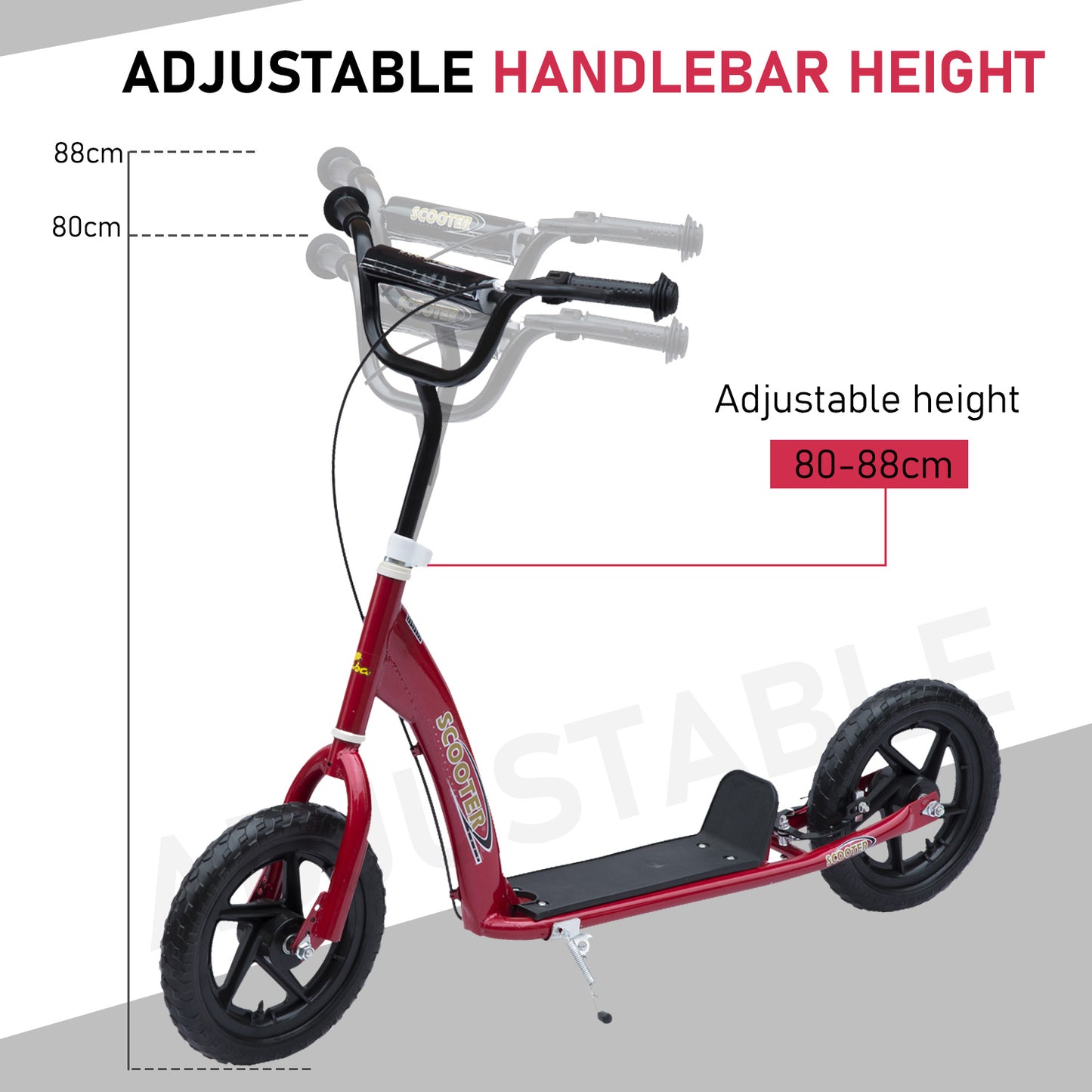 Bicycle Scooter, Kick Scooter for Kids, Big Wheel, 12" Tyres -Red