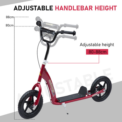 Bicycle Scooter, Kick Scooter for Kids, Big Wheel, 12" Tyres -Red