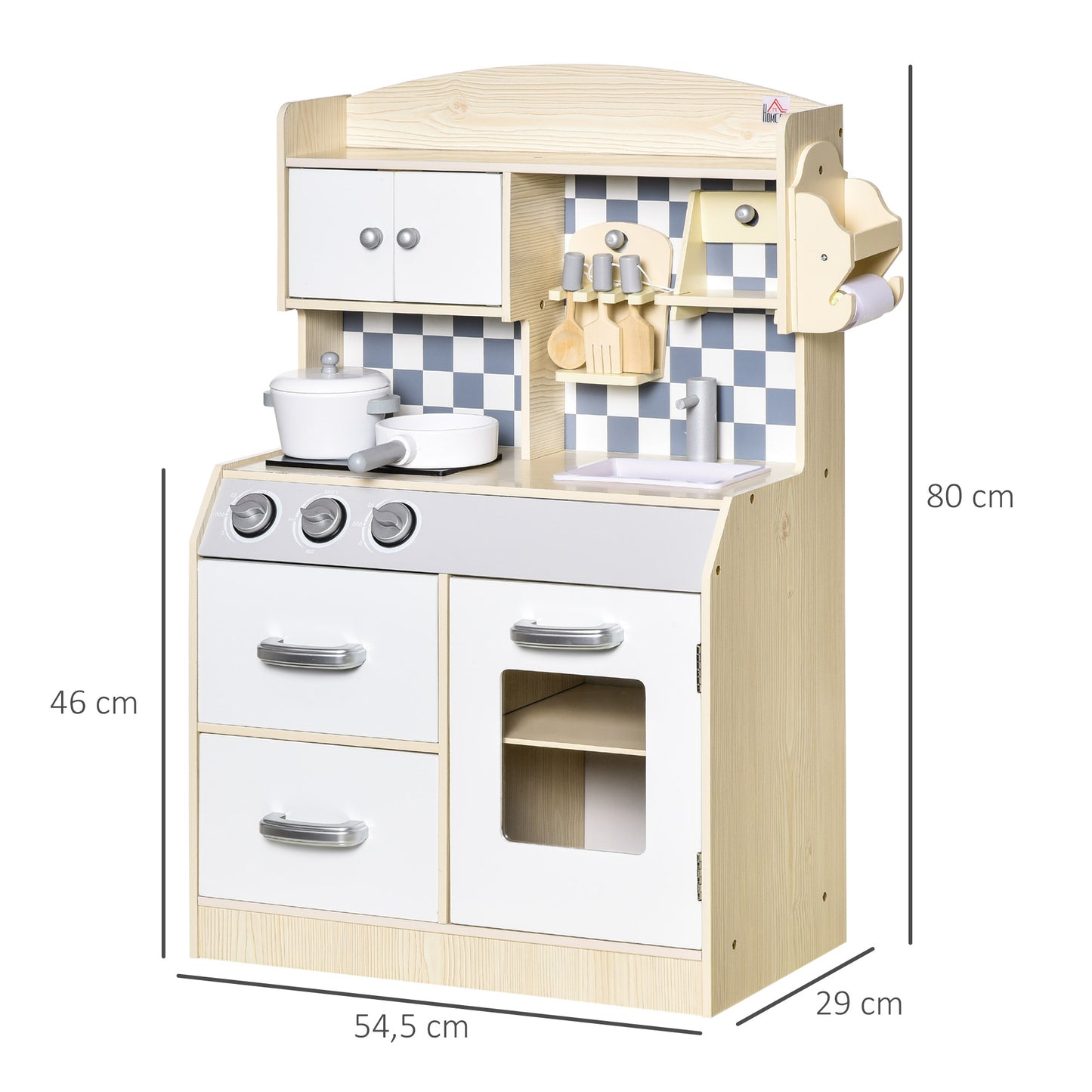 Childrens Toy Kitchen, Natural Wood w/ Multi-Storage