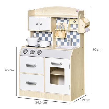 Childrens Toy Kitchen, Natural Wood w/ Multi-Storage