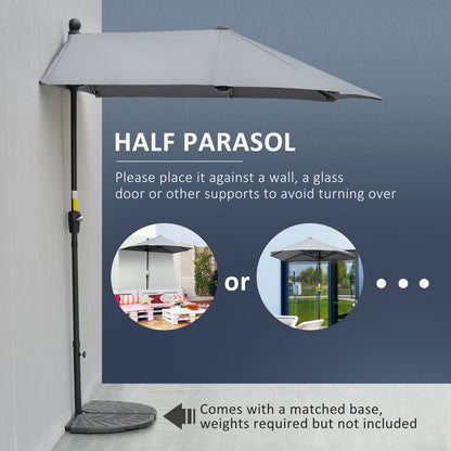 2m Half Parasol Market Umbrella Garden Balcony Parasol w/ Crank Handle Cross Base Double-Sided Canopy Dark Grey