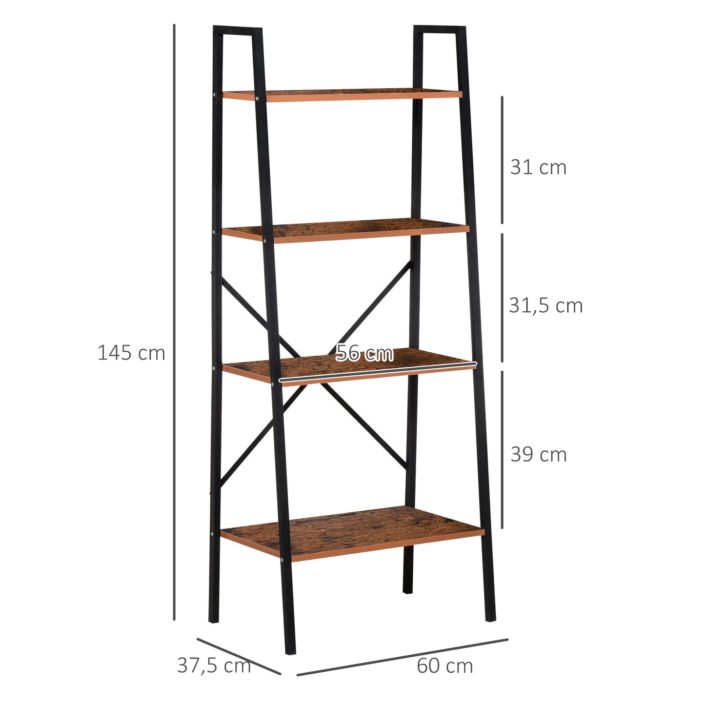 4-Tier Vintage Ladder Shelf Bookcase Storage Rack Stand Plants Display Bookshelf