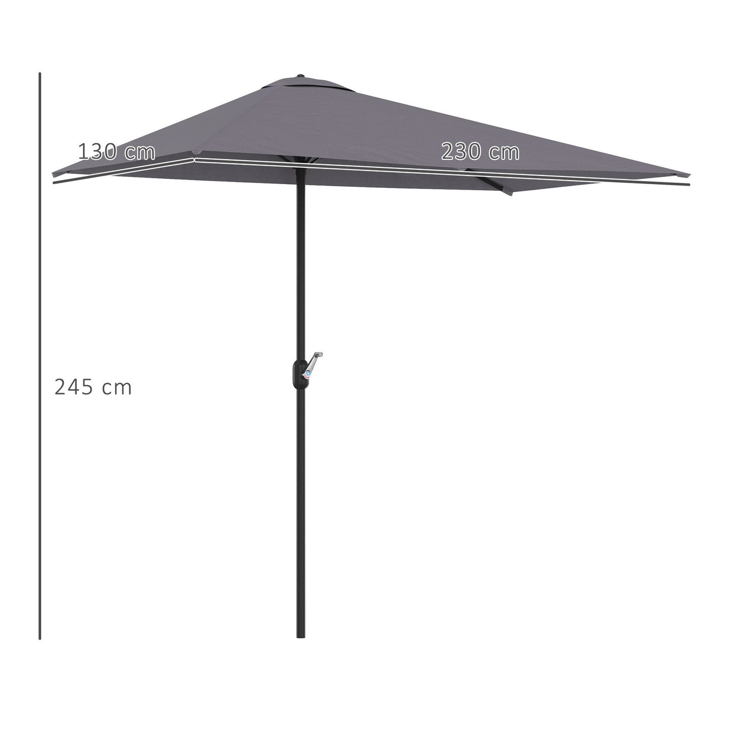 Balcony Half Parasol Semi Round Umbrella Patio Crank Handle (2.3m, Grey)- NO BASE INCLUDED