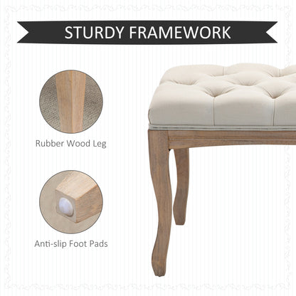 43" Upholstered Entryway Bench, Linen Fabric Ottoman Stool with Button Tufted Seat, and Rubber Wood Legs for Living Room Beige