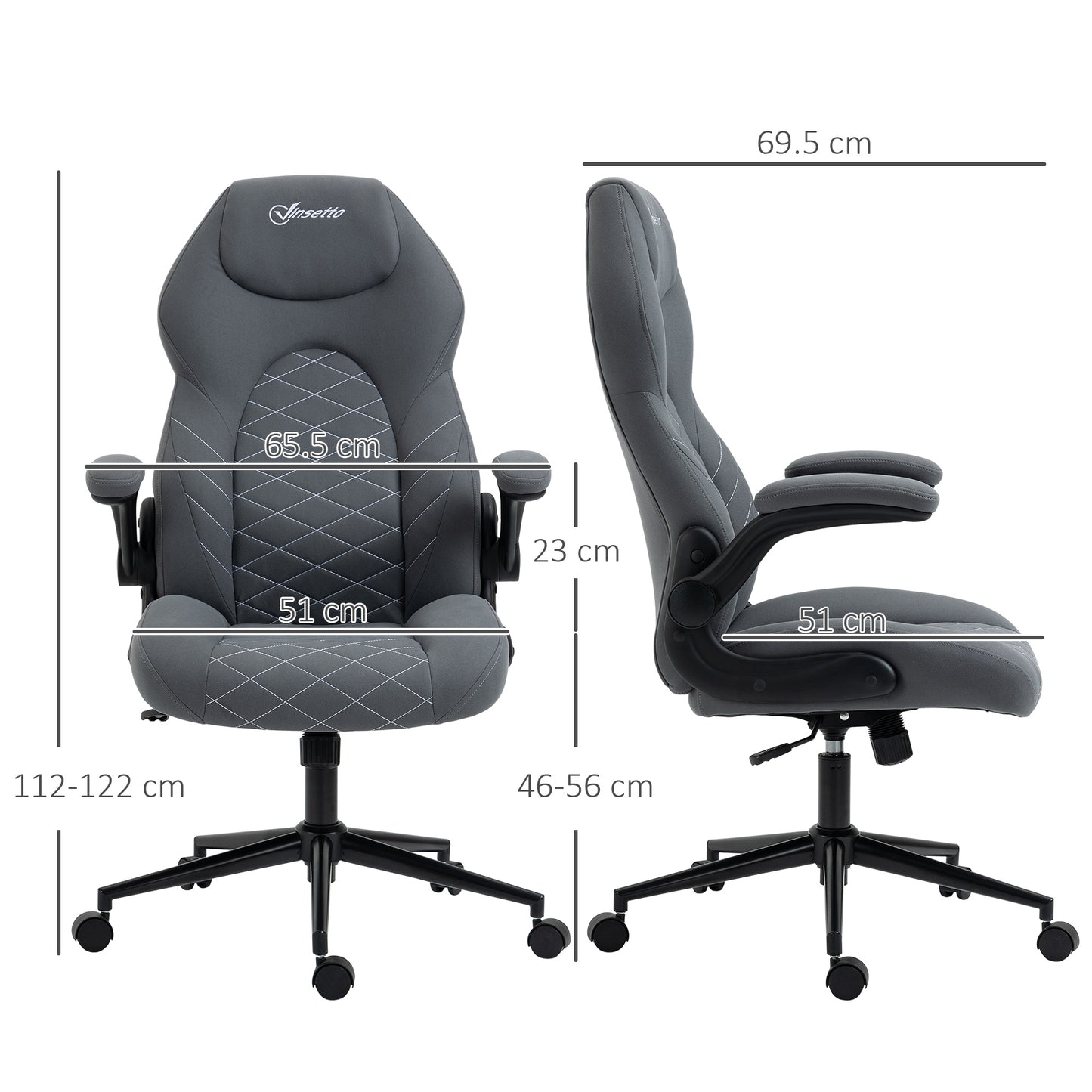 High-Back Home Office Chair, Computer Desk Chair, Height Adjustable w/Flip Up Armrests, Swivel Seat, Tilt Function, Dark Grey