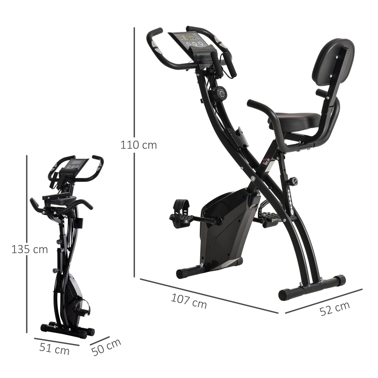 Steel 2-in-1 Exercise Bike w/ Arm Resistance Bands Black