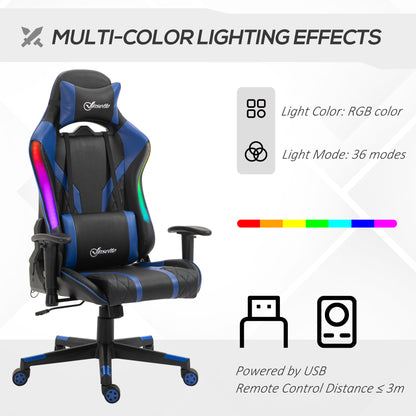 Gaming Chair with Led Lights, Lumbar Support, Swivel Home Office Computer Recliner High Back Gamer Desk Chair, Black Blue