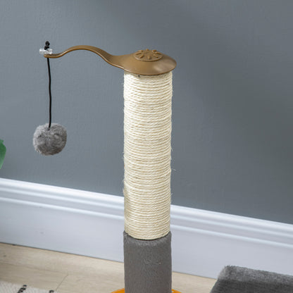 Cat Scratching Tree, for Kitten, w/Perch, Hanging Ball, Plush Fabric, Natural Sisal Post Toy, 56cm, Grey