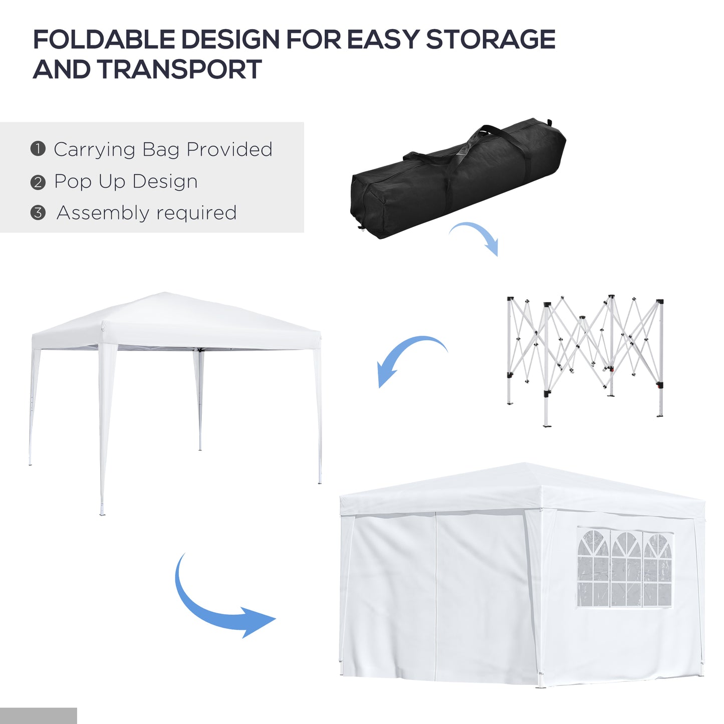 3mx3m Pop Up Gazebo Party Tent Canopy Marquee Waterp Resistant Free Storage Bag White