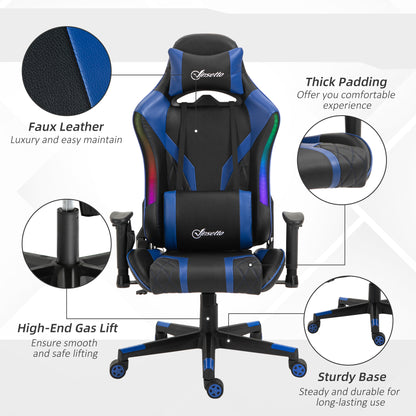 Gaming Chair with Led Lights, Lumbar Support, Swivel Home Office Computer Recliner High Back Gamer Desk Chair, Black Blue