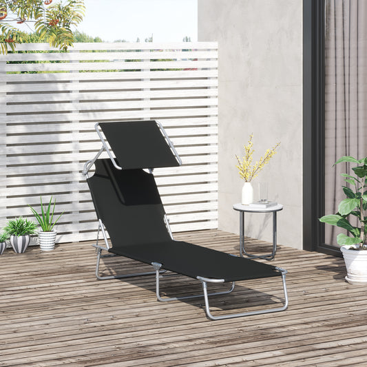 Outsunny Adjustable Lounger Seat with Sun Shade-Black