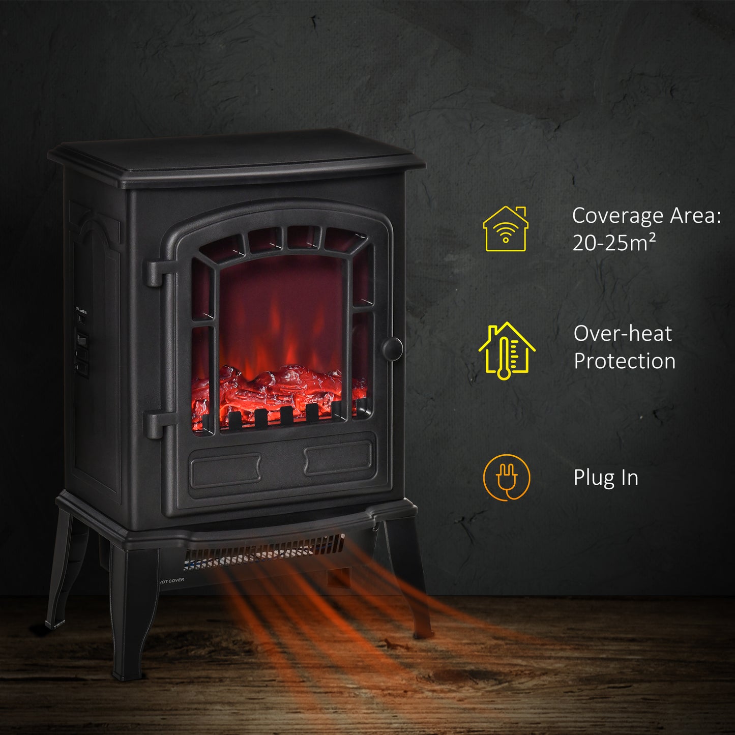 Free standing Electric Fireplace Stove, Fireplace Heater with Realistic Flame Effect, Overheat Safety Protection, 1000W/2000W