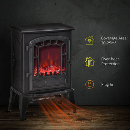 Free standing Electric Fireplace Stove, Fireplace Heater with Realistic Flame Effect, Overheat Safety Protection, 1000W/2000W