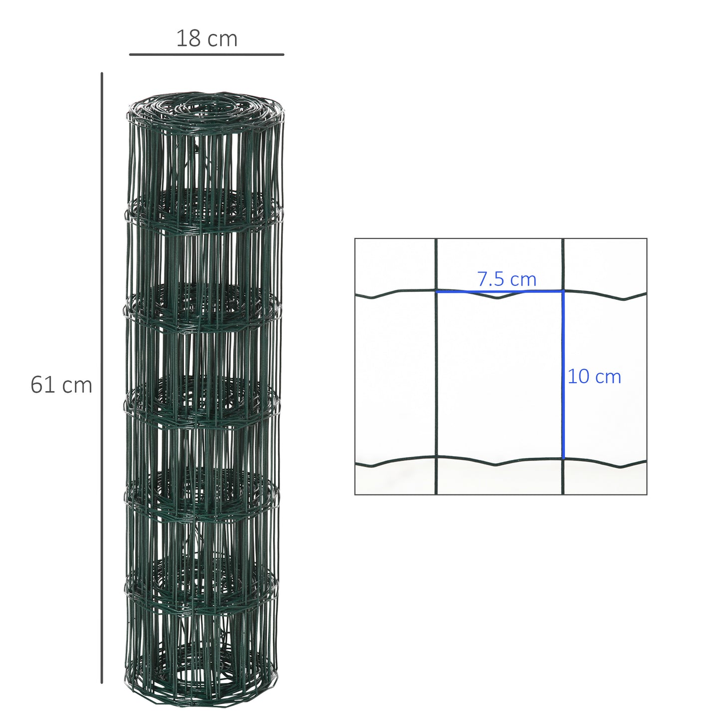 61cm x 1000cm Chicken Wire Mesh Foldable PVC Coated Welded Garden Fence Roll Poultry Netting for Rabbit Green