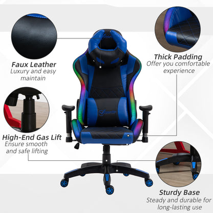 Ergonomic Gaming Chair with RGB LED Light, Lumbar Support, Gamer Recliner, Blue