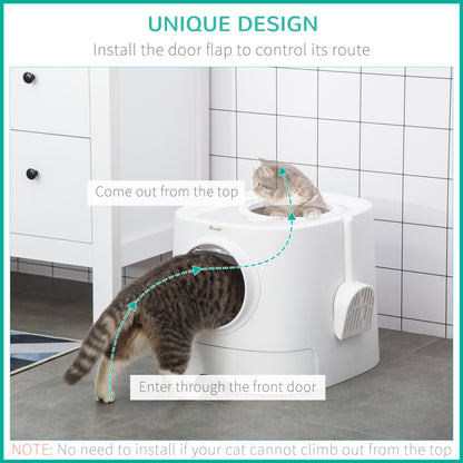 Cat Litter Tray Cat Litter Box Portable Pet Toilet Fully Enclosed Kitten Pan w/ Scoop, White