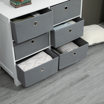 6 Drawer Chest, Fabric, W/ 6 Drawers for Bedroom Living Room&Hallway White&Grey