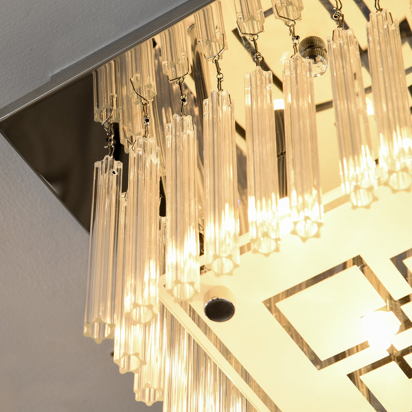 Square Ceiling Lights Modern Crystal Chandelier, Flush Mount Ceiling Light Fixture, Square Pendant Lamp for Living Room